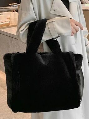 STAND STUDIO Black Faux-Fur Large Lola Tote